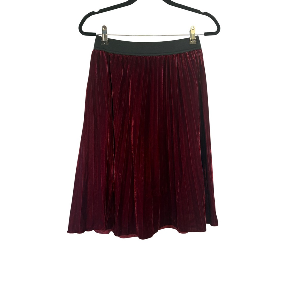 Maje Burgundy Velvet Pleated Midi Skirt Red Wine Elastic Waist Size 2 M